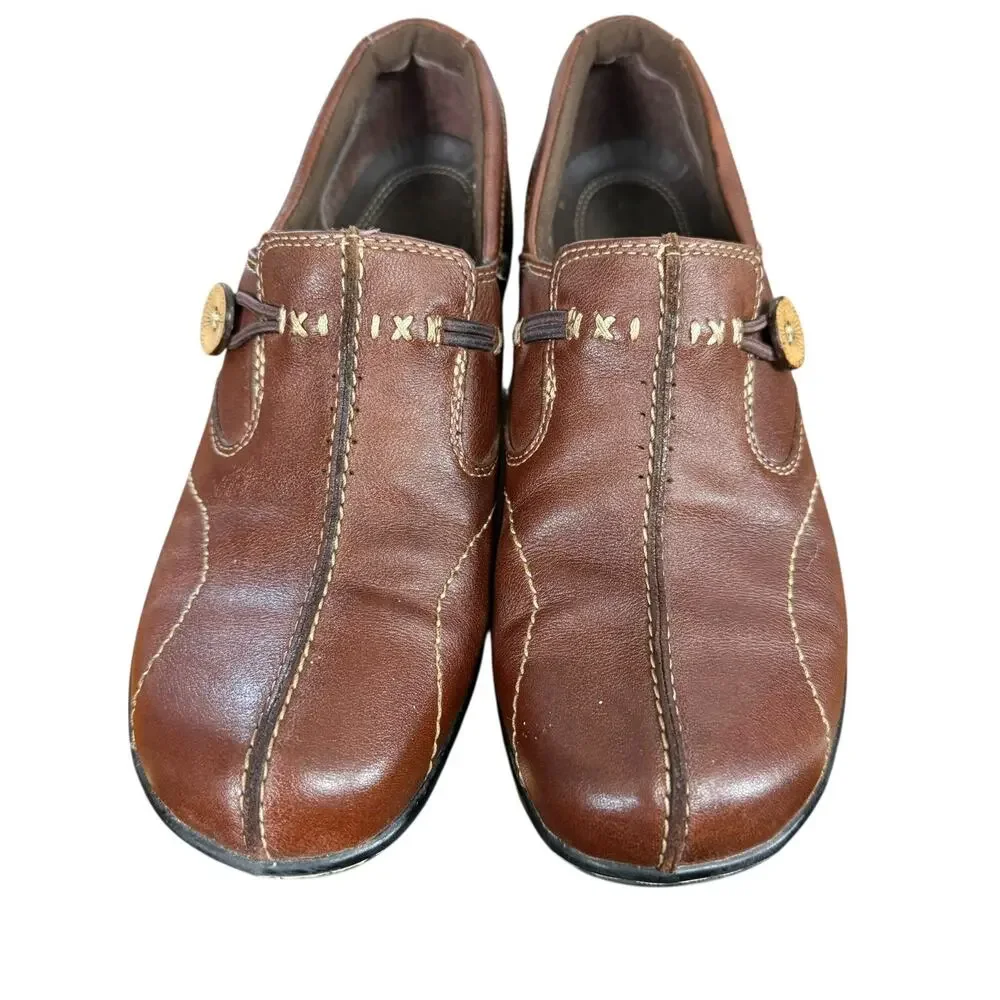 Clarks Bendables Brown Leather Comfort Shoes Slip On Loafers Casual Shoes sz 8 - Picture 6 of 16